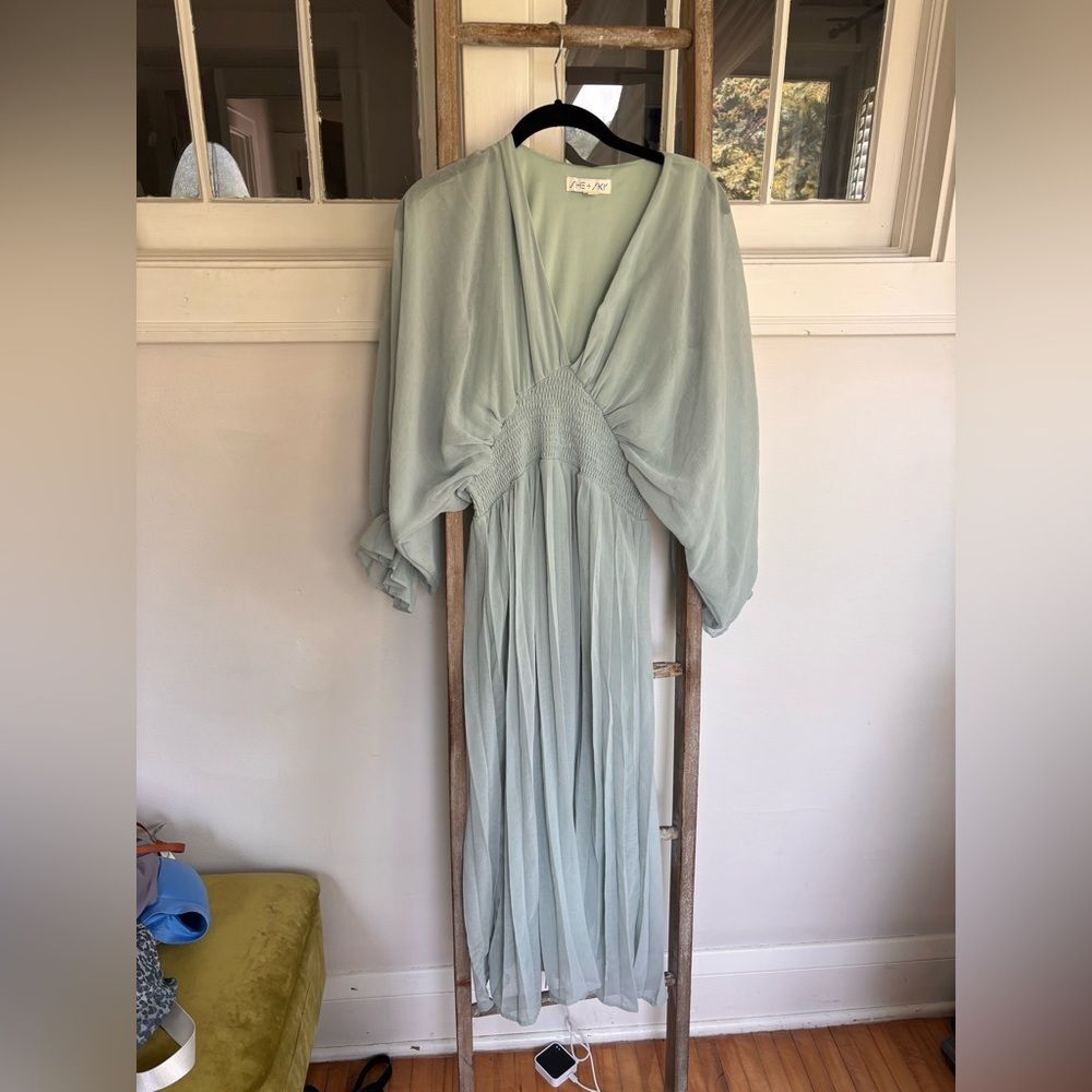 She + Sky Deep V Midi Dress